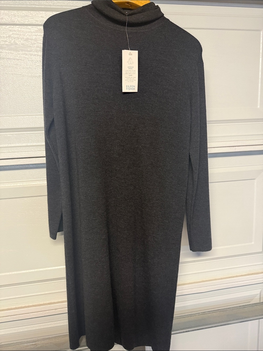 EILEEN FISHER Charcoal Gray Long-Sleeve Turtleneck Knit Dress